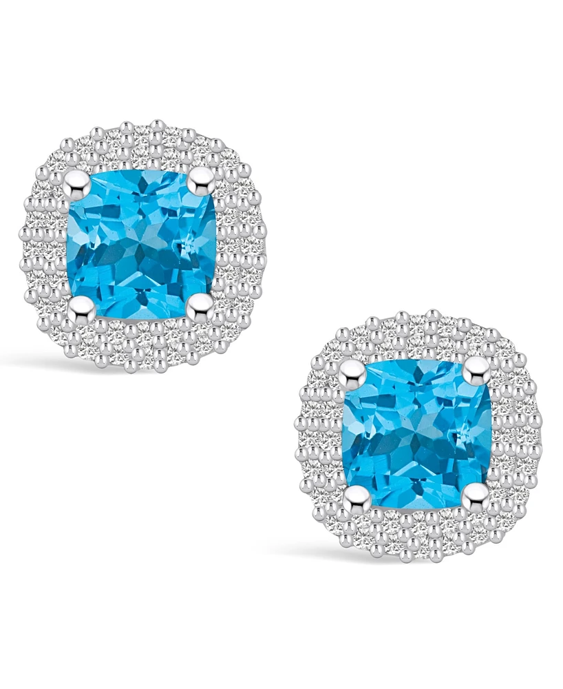 Macy's Topaz (2-1/2 ct. t.w.) and Diamond (3/8 ct. t.w.) Halo Stud Earrings in 14K Gold