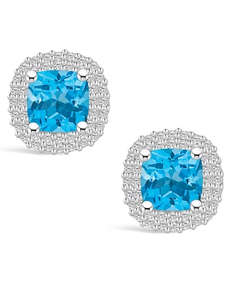 Macy's Topaz (2-1/2 ct. t.w.) and Diamond (3/8 ct. t.w.) Halo Stud Earrings in 14K Gold