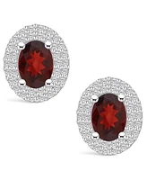 Macy's Garnet (1-/ ct. t.w.) and Diamond (1/2 ct. t.w.) Halo Stud Earrings in 14K Gold