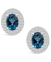 Macy's London Topaz (2 ct. t.w.) and Diamond (/2 ct. t.w.) Halo Stud Earrings in 14K Gold