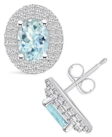 Macy's Aquamarine (1-3/ ct. t.w.) and Diamond (1/ ct. t.w.) Halo Stud Earrings in 14K Gold