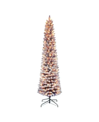 6.5' Pre-Lit Flocked Fashion Pencil Tree with 200 Underwriters Laboratories Clear Incandescent Lights, 356 Tips