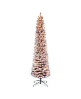 Puleo 6.5FT Pre-Lit Flocked Fashion Purple Pencil Tree