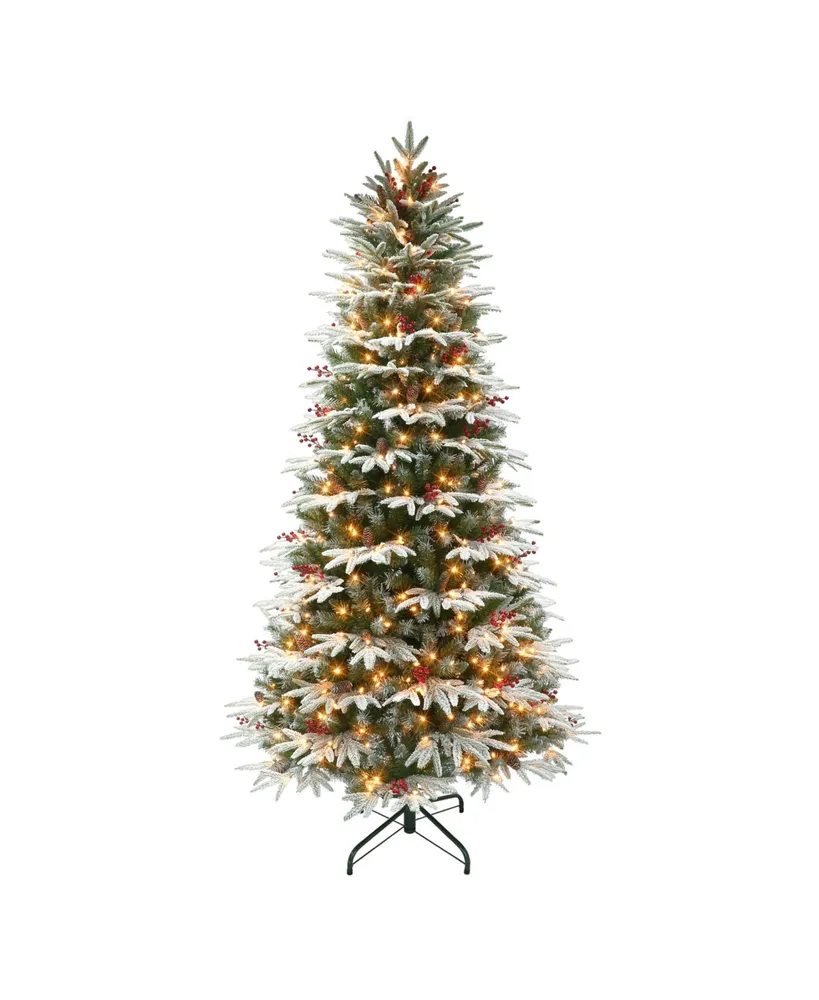 6.5' Pre-Lit Slim Flocked Halifax Fir Tree with 350 Underwriters Laboratories Clear Incandescent Lights, 1881 Tips