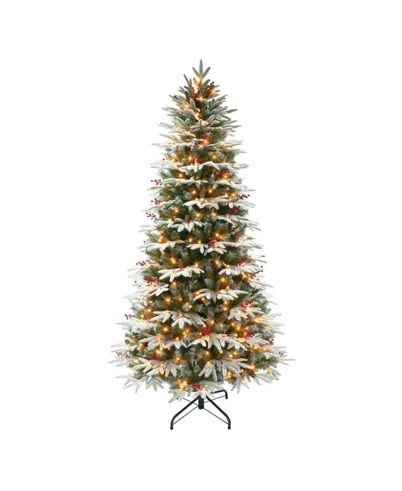 Puleo 6.5FT Pre-Lit Slim Flocked Hartford Fir Tree