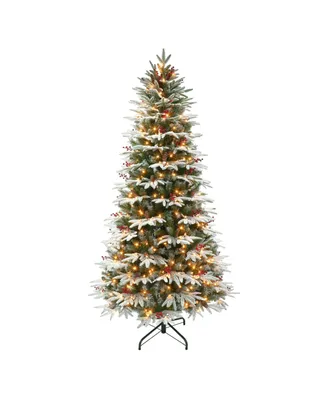 Puleo 6.5FT Pre-Lit Slim Flocked Hartford Fir Tree