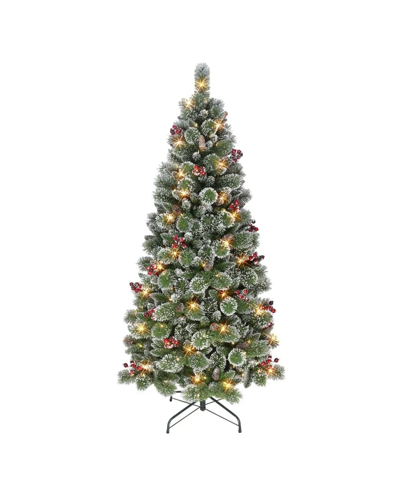 6.5' Pre-Lit Snowy Valley Pine Tree with 200 Warm White Led Lights, 559 Tips