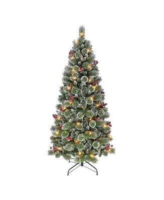 6.5' Pre-Lit Snowy Valley Pine Tree with 200 Warm White Led Lights, 559 Tips