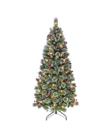 Puleo 6.5FT Pre-Lit Snowy Valley Pine Tree