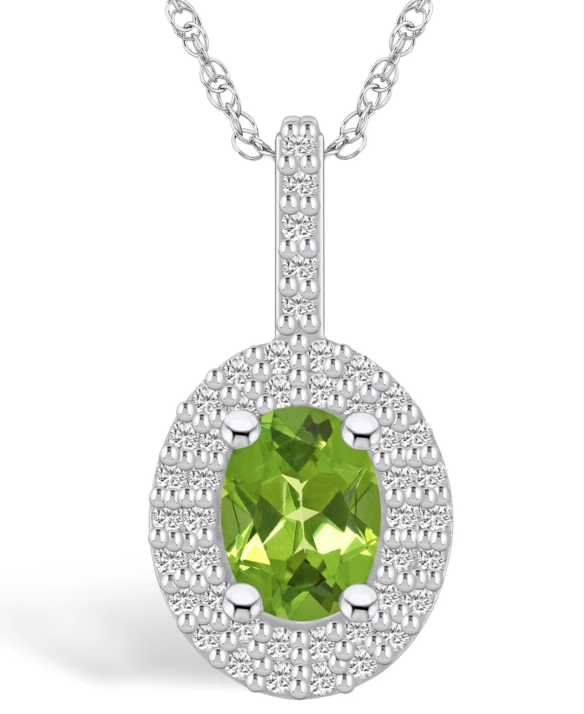 Macy's Peridot (1-1/3 Ct. T.w.) and Diamond (1/2 Ct. T.w.) Halo Pendant Necklace in 14K Gold