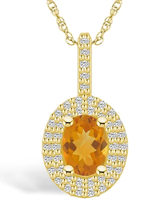 Macy's Citrine (1-1/5 Ct. T.w.) and Diamond (1/2 Ct. T.w.) Halo Pendant Necklace in 14K Yellow Gold