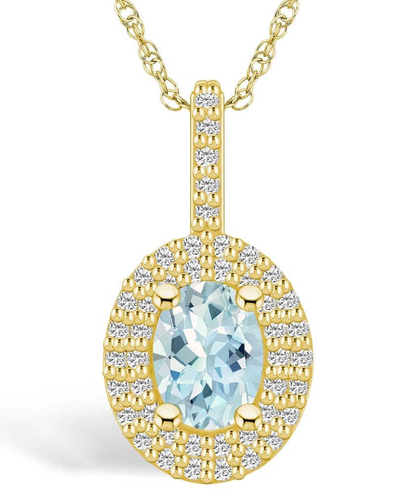Macy's Aquamarine (1-1/7 Ct. T.w.) and Diamond (1/2 Ct. T.w.) Halo Pendant Necklace in 14K Yellow Gold