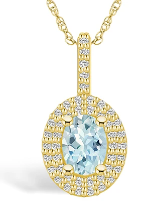 Macy's Aquamarine (1-1/7 Ct. T.w.) and Diamond (1/2 Ct. T.w.) Halo Pendant Necklace in 14K Yellow Gold