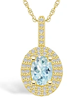 Macy's Aquamarine (1-1/7 Ct. T.w.) and Diamond (1/2 Ct. T.w.) Halo Pendant Necklace in 14K Yellow Gold