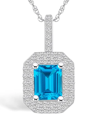 Macy's Blue Topaz (2 Ct. T.w.) and Diamond (1/2 Ct. T.w.) Halo Pendant Necklace in 14K Gold