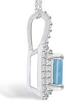 Macy's Aquamarine (1-3/8 Ct. T.w.) and Diamond (1/2 Ct. T.w.) Halo Pendant Necklace in 14K Gold