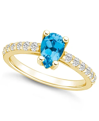 Macy's Blue Topaz (1 Ct. T.w.) and Diamond (1/3 Ring 14K Yellow Gold