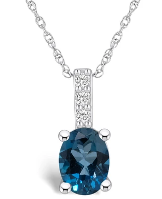 Macy's London Blue Topaz (1-5/8 Ct. T.w.) and Diamond Accent Pendant Necklace in 14K Gold