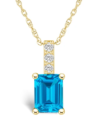 Macy's Blue Topaz (2 Ct. T.w.) and Diamond Accent Pendant Necklace in 14K Yellow Gold