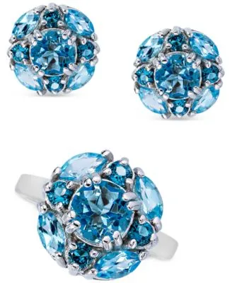 Multi Blue Topaz Cluster Jewelry Collection In Sterling Silver