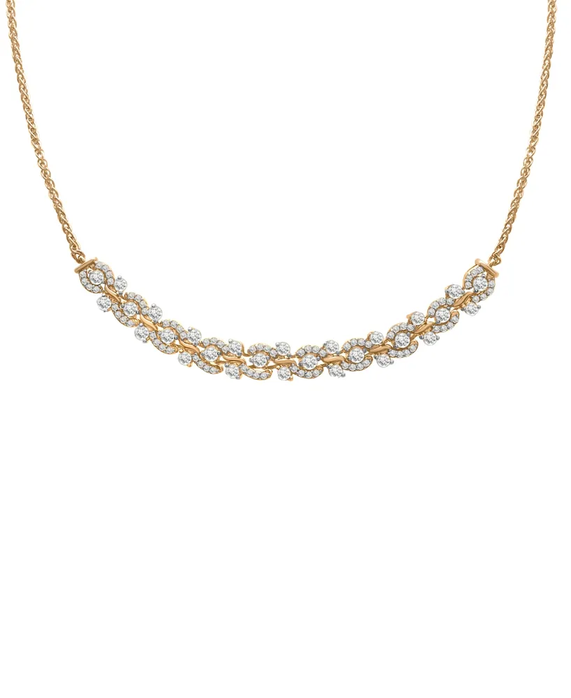 Wrapped in Love Diamond Swirl Curved Bar Statement Necklace (1 ct. t.w.) in 14k Gold, 15-1/4" + 2" extender, Created for Macy's