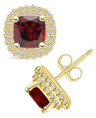 Macy's Garnet (2-3/8 ct. t.w.) and Diamond (3/8 ct. t.w.) Halo Stud Earrings in 14K Yellow Gold