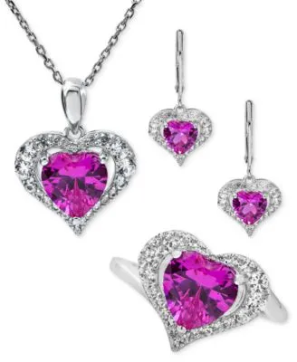Lab Grown Pink White Sapphire Heart Shaped Jewelry Collection In Sterling Silver