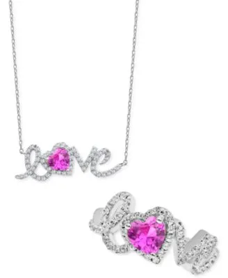 Lab Grown White Pink Sapphire Love Heart Jewelry Collection In Sterling Silver