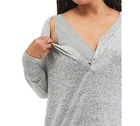 Motherhood Maternity Plus Size Henley Maternity & Nursing Sleep Top