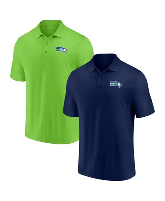 Men's Fanatics College Navy and Neon Green Seattle Seahawks Home and Away 2-Pack Polo Shirt Set
