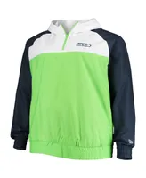 Men's New Era Neon Green, College Navy Seattle Seahawks Big and Tall League Raglan Quarter-Zip Hoodie