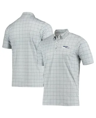 Men's Antigua Gray, Navy Seattle Seahawks Deliver Button-Down Polo Shirt