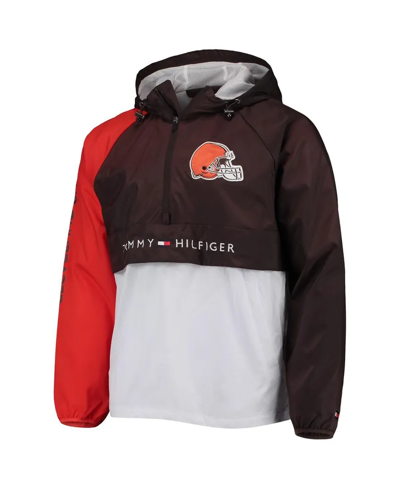 Men's Tommy Hilfiger Brown, Orange Cleveland Browns Raglan Half-Zip Pullover Top