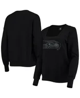 Women's Cuce Black Seattle Seahawks Winners Square Neck Pullover Sweatshirt