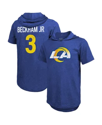 Men's Majestic Threads Odell Beckham Jr. Royal Los Angeles Rams Player Name & Number Tri-Blend Hoodie T-shirt
