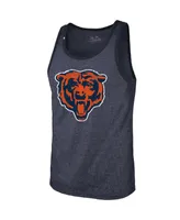 Men's Majestic Threads Justin Fields Heathered Navy Chicago Bears Player Name and Number Tri-Blend Tank Top