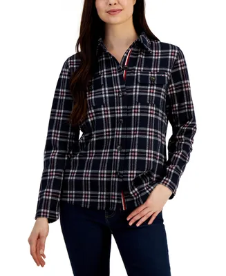 Tommy Hilfiger Women's Collared Plaid Shirt Jacket