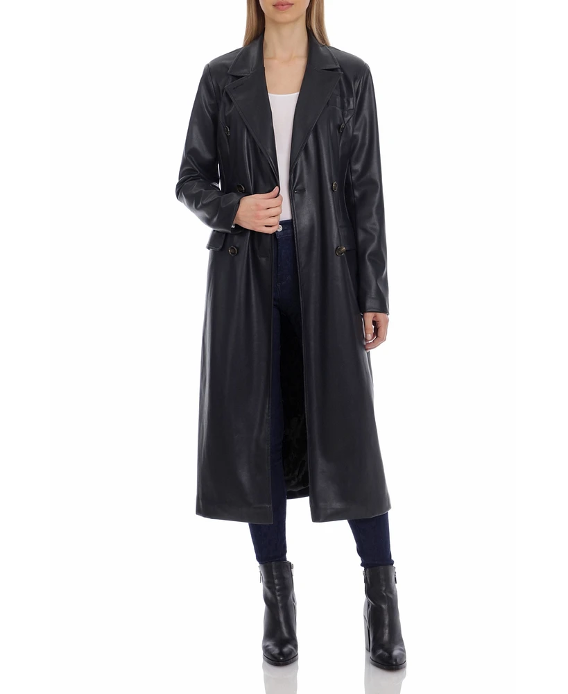 Avec Les Filles Women's Double-Breasted Belted Faux-Leather Coat