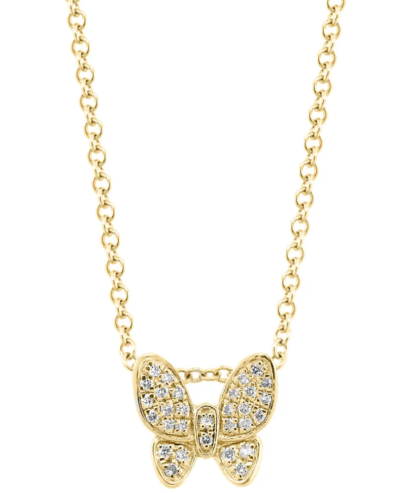 Effy Diamond Pave Butterfly 18" Pendant Necklace (1/10 ct. t.w.) in 14k Gold-Plated Sterling Silver - Gold