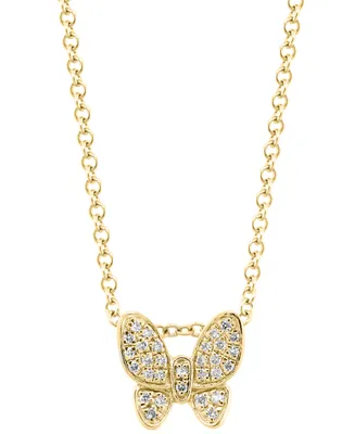 Effy Diamond Pave Butterfly 18" Pendant Necklace (1/10 ct. t.w.) in 14k Gold-Plated Sterling Silver - Gold