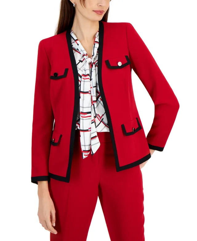 Kasper Petite Tipped Collarless Open-Front Jacket