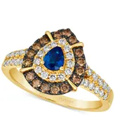 Le Vian Blue Sapphire (1/3 ct. t.w.) & Diamond (3/4 ct. t.w.) Teardrop Halo Ring in 14k Gold