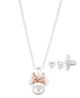 Disney Cubiz Zirconia Minnie Mouse Necklace and Earring (0.43 ct. t.w.) in 14K Gold Flash Plated Set 3 Piece - Rose Gold Two