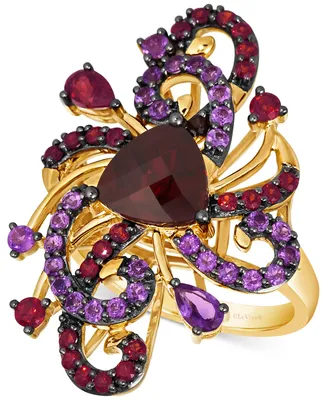 Le Vian Crazy Collection Pomegranate Garnet (4 ct. t.w.) & Grape Amethyst (5/8 ct. t.w.) Swirling Statement Ring in 14k Gold