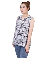 Ny Collection Petite Sleeveless Printed Pintucked Blouse