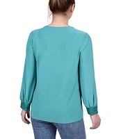 Ny Collection Petite Long Sleeve Knit Top with Sequin Hem