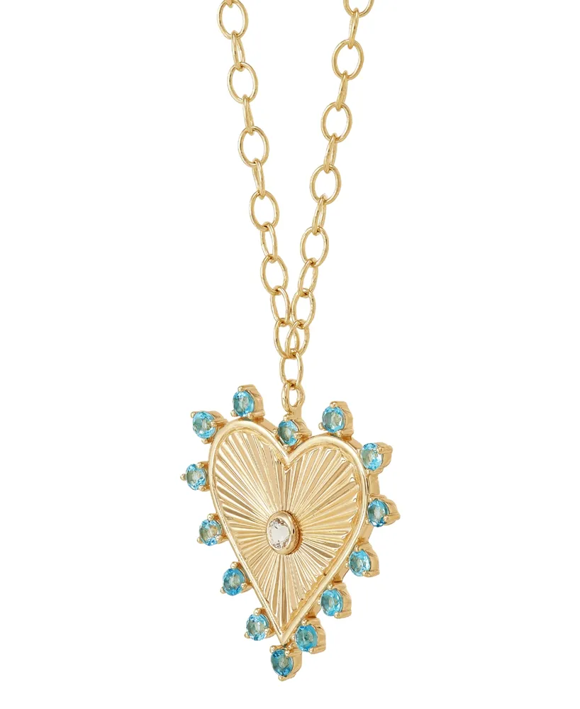 White Topaz (1/8 ct.tw.) and Swiss Blue Topaz (1 ct.tw.) 18" Heart Pendant Necklace in 14k Gold-Plated Sterling Silver