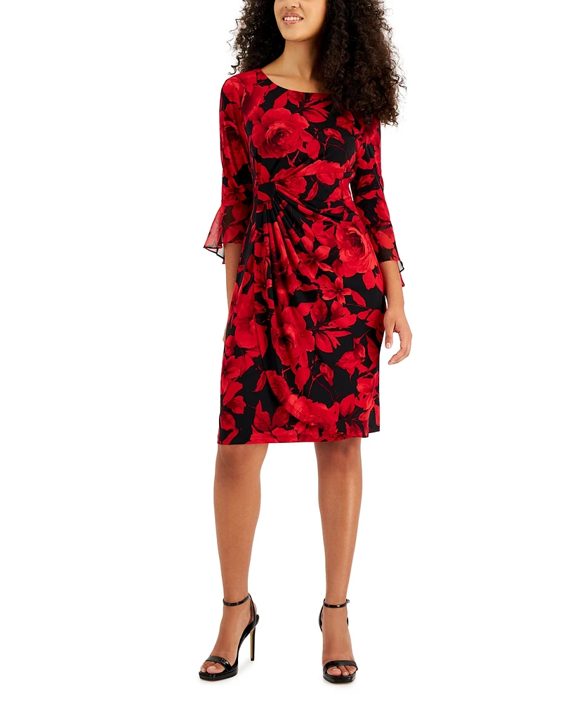 Connected Petite Printed Round-Neck Side-Tab Dress