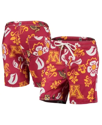 Men's Wes & Willy Maroon Minnesota Golden Gophers Floral Volley Logo Swim Trunks