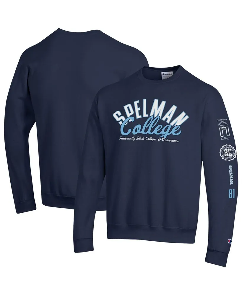 Men's Champion Navy Spelman College Jaguars 2-Hit Powerblend Pullover Sweatshirt